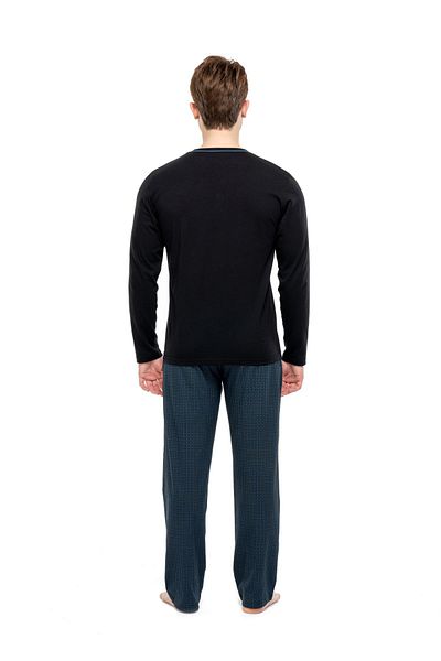 Mod Collection 3919 Men's Black Plaid Long Sleeve Pajama Set - black