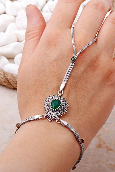 Sümer Telkari Kök Zümrüt Taşlı Telkari Elişi Gümüş Şahmeran 76