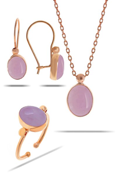 Sümer Telkari Pembe Kuvars Taşlı Rose Gümüş Set 2313