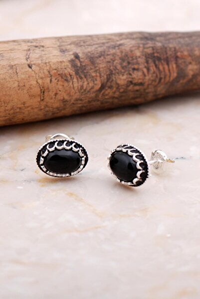 Sümer Telkari Onix Siyah Taşlı Gümüş Elişi Küpe 6045