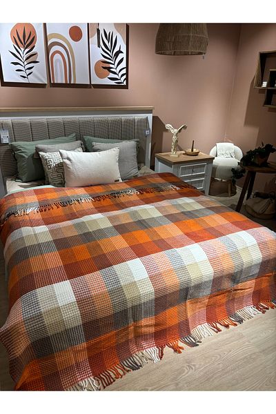 MaVaux Sesli Comfort Series Oversized Cotton Boxed Scotch Blanket 200X220 1750Gr
