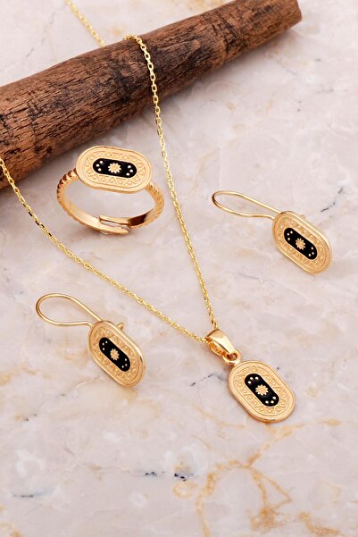 Sümer Telkari Anadolu Motifli Mineli Elişi Altın Kaplama Gümüş Set 2645