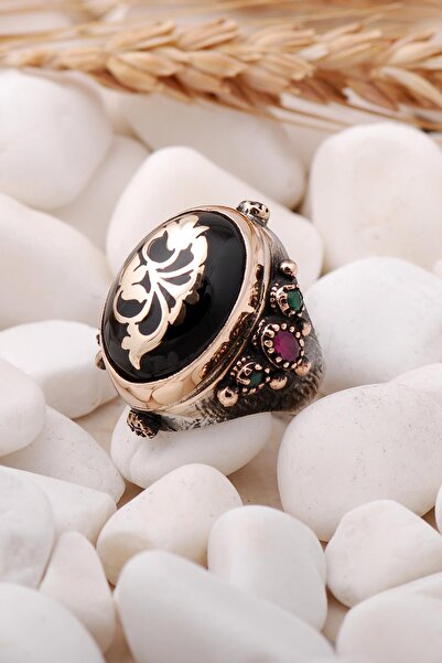 Sümer Telkari Sultan Serisi Oniks Taşlı Elişi Gümüş Yüzük 196