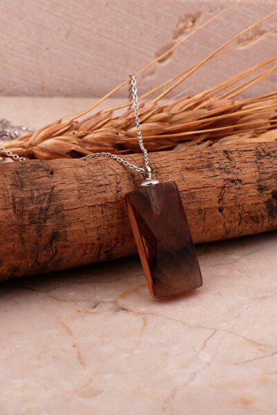 Sümer Telkari Renk Değiştiren Sultan Taşlı Kare Kesim Rodyumlu Gümüş Kolye 7958