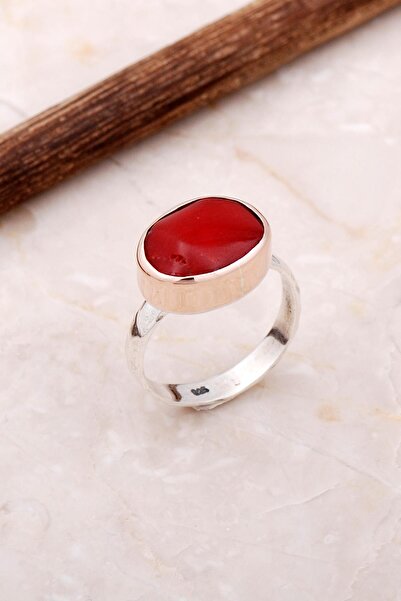 Sümer Telkari Mercan Taşlı Elişi Trend Tasarım Gümüş Yüzük 3052