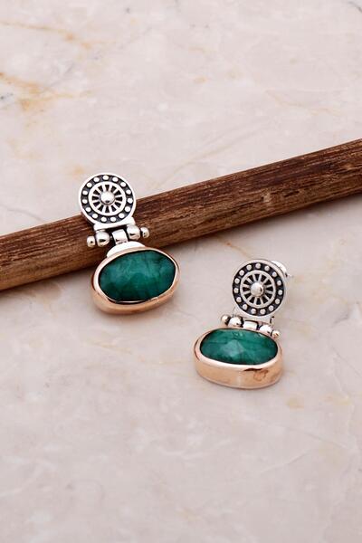 Sümer Telkari Kök Zümrüt Antik Tasarım Elişi Gümüş Küpe 5057