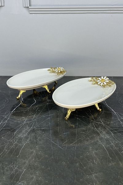 MAY HOME Papatya 2-Piece Oval Porcelain Presentation Plate & Footed Plate