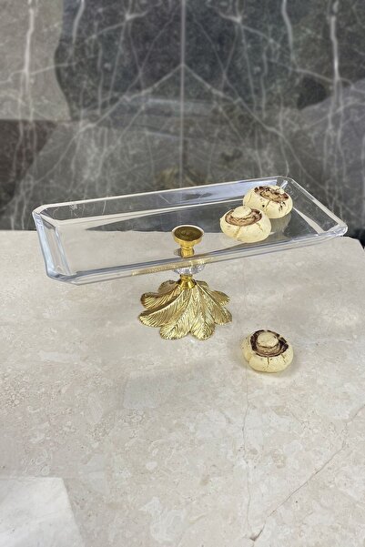 MAY HOME Glamor Kand Gold Footed Glass Serving Plate & Cookie Dessert Food Pr...