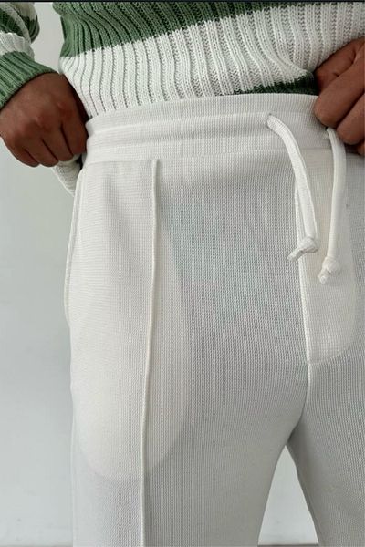 MADZEYMODA Boyfriend Ανδρική ραμμένη από ύφασμα βάφλα ελαστική μέση White Jogger