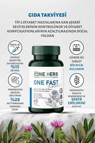 ONE HERB One Fast – 60 Tablet, zeytin yaprağı ekstresi (Oleuropein) ve deve d...