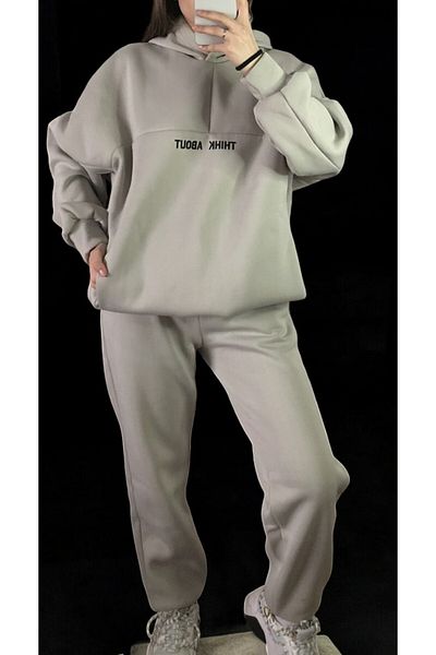Flow MİSSEALE GRAY Women's Oversize Printed Tracksuit Set