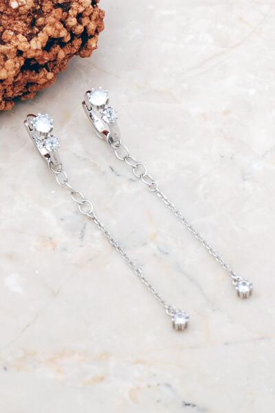 Sümer Telkari Trend Taşlı Rodyumlu Gümü Küpe 5295