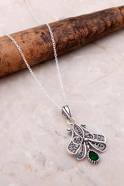 Sümer Telkari Telkari Işlemeli Elişi Gümüş Zümrüt Kolye 7130