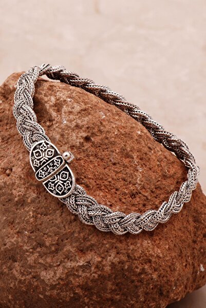 Sümer Telkari Anadolu Motifli 19 Cm Hasır Örgü Elişi Oksitli Gümüş Erkek Bile...