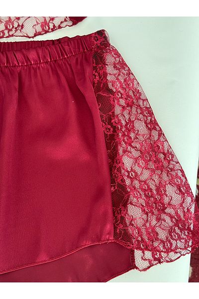El Major Σετ σορτς μπορντό σατέν Babydoll Plus Size 1059