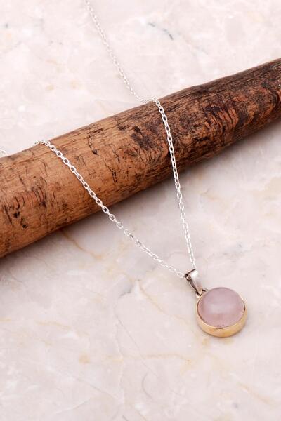 Sümer Telkari Pembe Kuvars Elişi Gümüş Kolye 6939