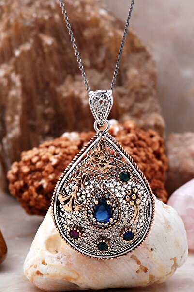 Sümer Telkari Telkari Işlemeli Safir Taşlı Tasarım Kolye 3910