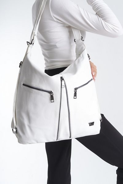 Solo Bag PIELE SPĂLATĂ MOALE, ALBĂ, FEMEI, CU MÂNECĂ ȘI RUCSAC