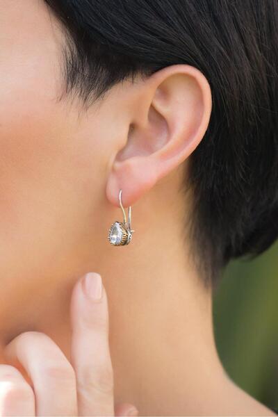 Sümer Telkari Quartz Taşlı Elişi Tasarım Gümüş Küpe 4883