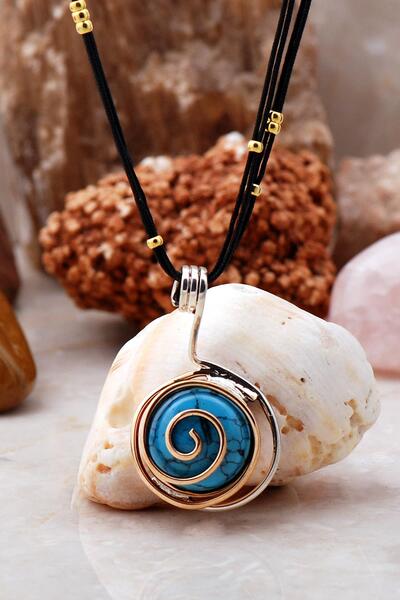 Sümer Telkari Firuze Taşlı Tasarım Gümüş Kolye 6444