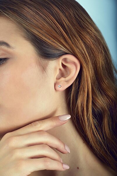 Sümer Telkari Gümüş 4 Mm Tek Taş Küpe 4786