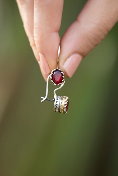 Sümer Telkari Kök Yakut Taşlı Elişi Tasarım Gümüş Küpe 4885