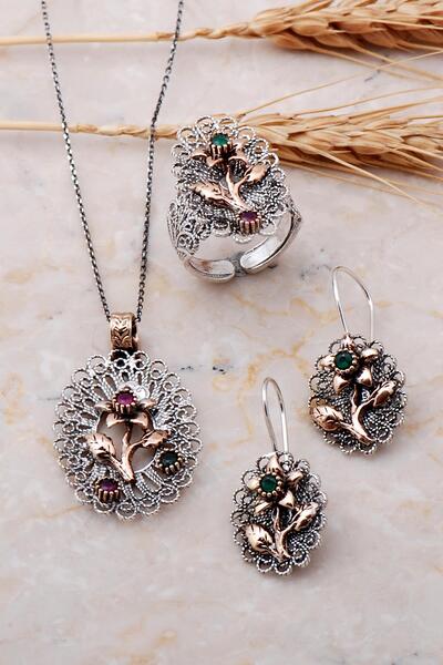 Sümer Telkari Çiçek Tasarım Telkari Gümüş Set 2000