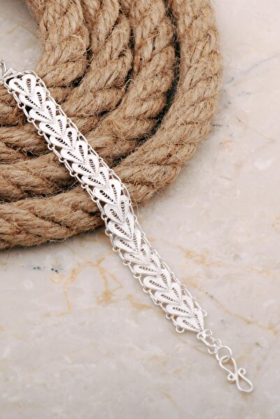 Sümer Telkari Midyat Telkari Sanatı İşlemeli Elişi Kalpli Gümüş Bileklik 4668