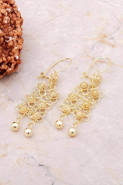 Sümer Telkari Telkari Altın Yaldızlı Kişniş Akıtma Gümüş Küpe 5169