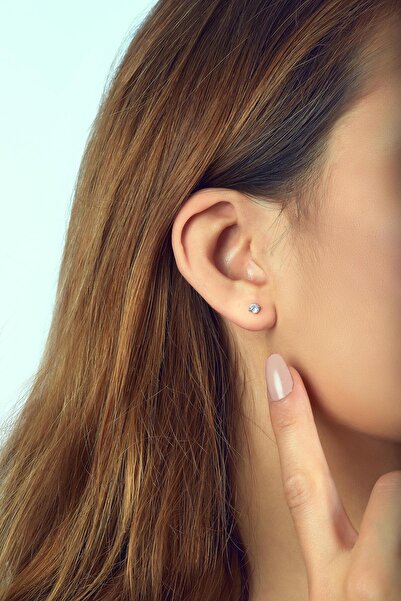 Sümer Telkari Gümüş 4 Mm Tek Taş Küpe 4786