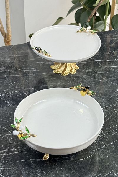 MAY HOME Gold Color 2-Piece Tableware and Presentation Set - Olive
