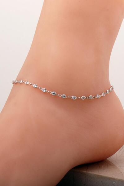 Sümer Telkari Sıra Taşlı Rodyumlu Gümüş Halhal 365