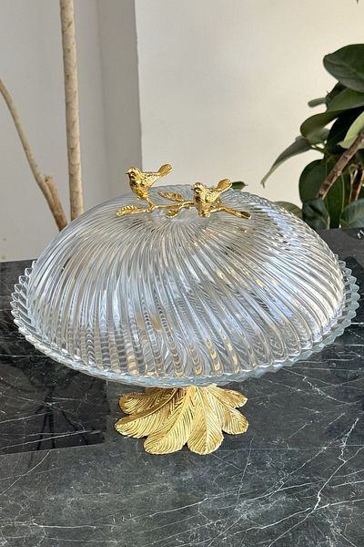 MAY HOME طبق تقديم على شكل طائر مزدوج مع غطاء زجاجي