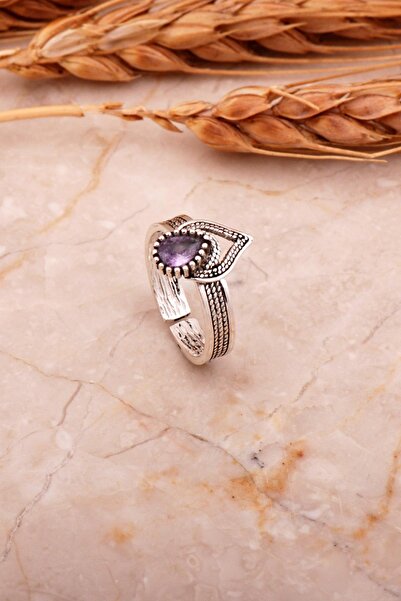 Sümer Telkari Telkari İşlemeli Gümüş Elişi Ametist Yüzük 3745