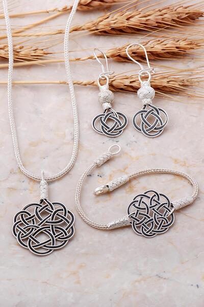 Sümer Telkari Aşk Düğümü Kazaziye El Sarması Gümüş Set 1409