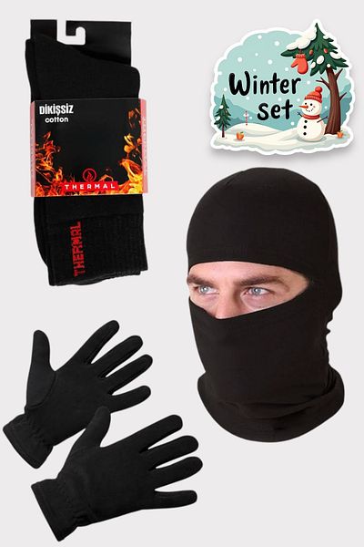 Tutku Men's Thermal Fleece Beanie Neck Collar Karmaskesi Socks Sets