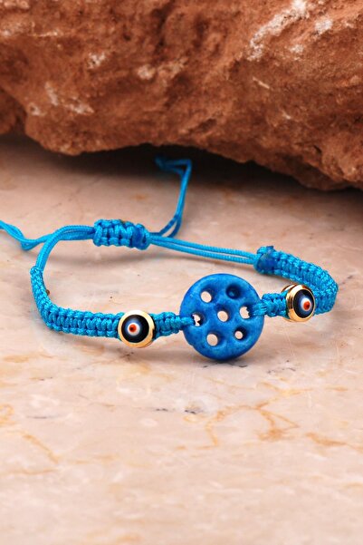 Sümer Telkari Süryani Nazar Boncuğu Mavi Makrome Bileklik 4642