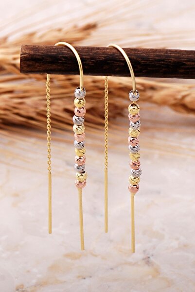 Sümer Telkari Dorissa Altın Yaldızlı Gümüş Zincir Küpe 5760