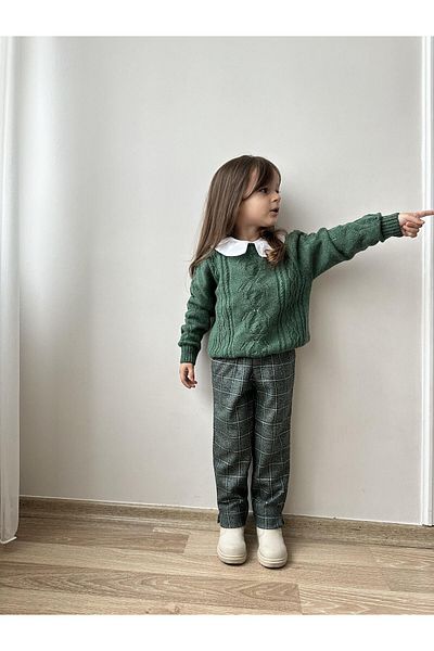 miabambim Khaki Turtleneck Openwork Girl's Sweater