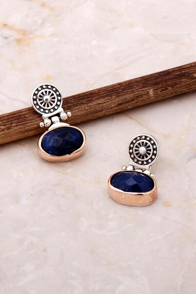 Sümer Telkari Safir Elişi Antik Tasarım Gümüş Küpe 5059