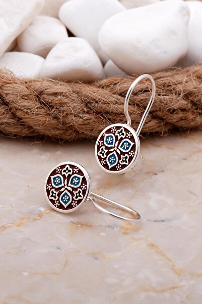 Sümer Telkari Anadolu Motifli Mineli Elişi Gümüş Küpe 5922