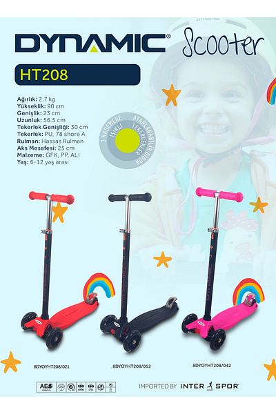 Dynamic New Generation Ht208 Black Light 3 Wheel Scooter