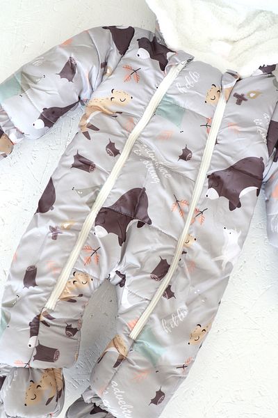 Monila Animal Patterned Fur Lined Hooded Baby Boy Baby Astronaut Cosmonaut Jumpsuit