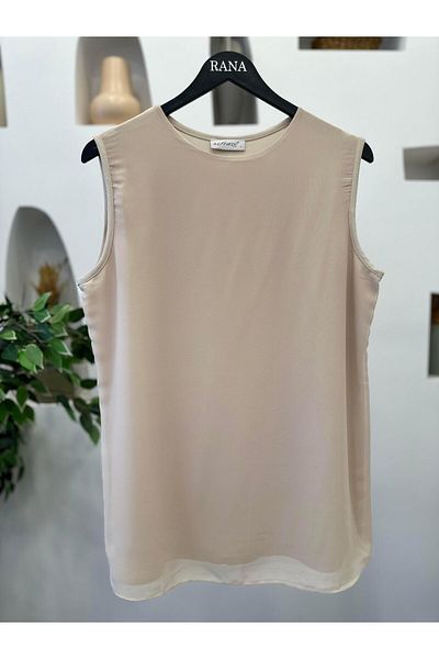 Ranasubaşı Beige Colored Chiffon Sleeveless Tunic