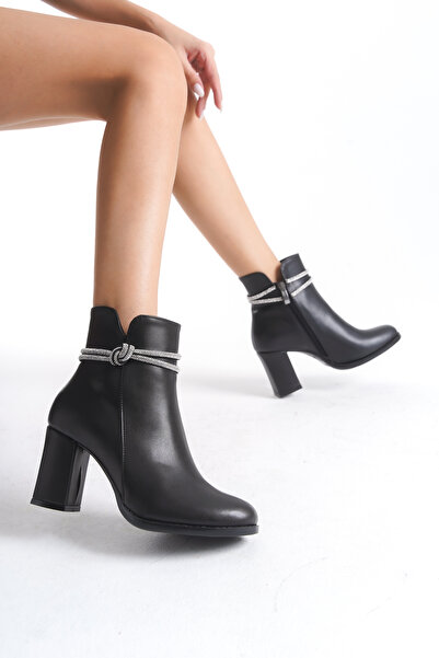 Limeo Κοντές κλασικές μπότες με φερμουάρ, μεσαίου χοντρού κορδόνι, ψηλοτάκουνα, σουέτ, με λεπτομέρεια από γυαλιστερή πέτρα