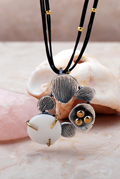 Sümer Telkari Dövme Elişi Tasarım Sedef Taşlı Gümüş Kolye 7251