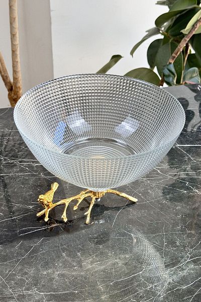 MAY HOME Fruit Serving Catering - Gold Branch Foot Glass Salad Bowl