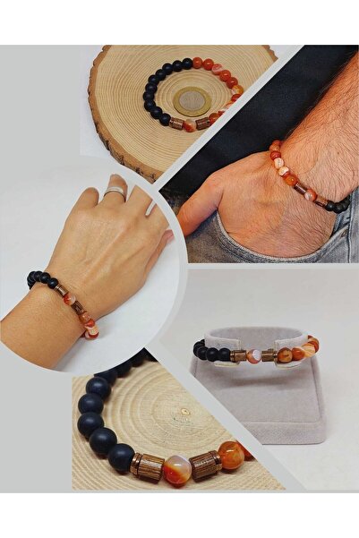 Yasamtohumu 8mm unisex dizajn - narukvica od karneol ahata i oniksa, havajski...