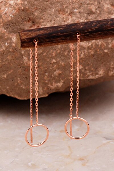 Sümer Telkari Halka Rose Gümüş Zincir Küpe 6092