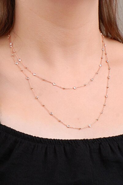 Sümer Telkari Rose Gümüş Toplu Sıra Taşlı 95 Cm Kolye 6626